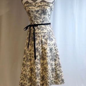 Excellent Condition Navy Floral Strapless Dress
